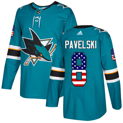 Adidas Sharks #8 Joe Pavelski Teal Home Authentic USA Flag Stitched Youth NHL Jersey - Click Image to Close